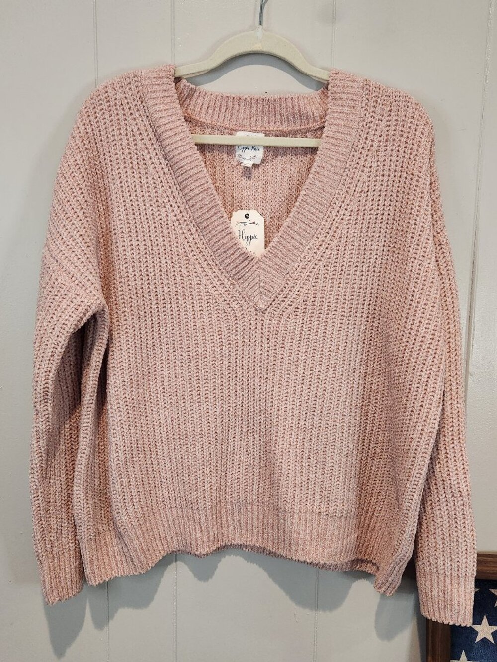 Hippie Rose Dusty Rose Pink Knit V-neck Sweater XL